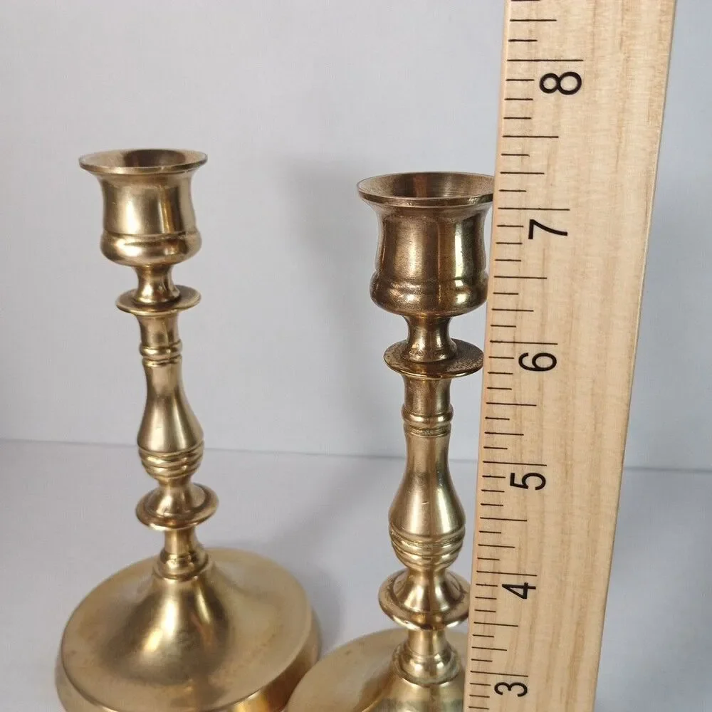 Antique Vintage Pair Solid Brass Candlesticks 7 inch made in England